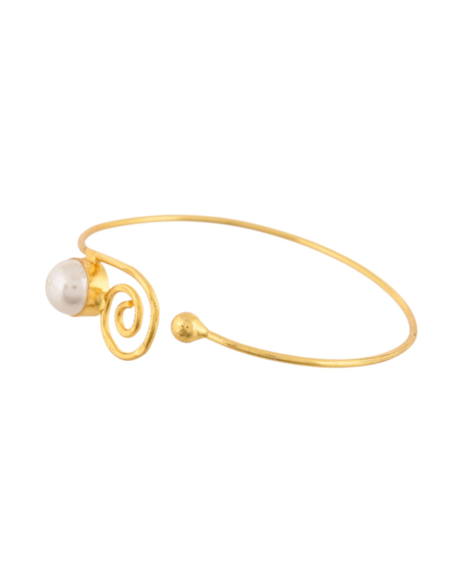 Jewels Nest Gold-Tone Pearl Detail Swirl Cuff Bracelet For Women | Grocsy