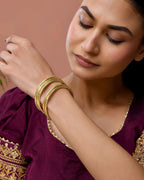 Jewels Nest Gold-Tone Textured Open Cuff Bangles Set For Women (Set Of 6) | Grocsy