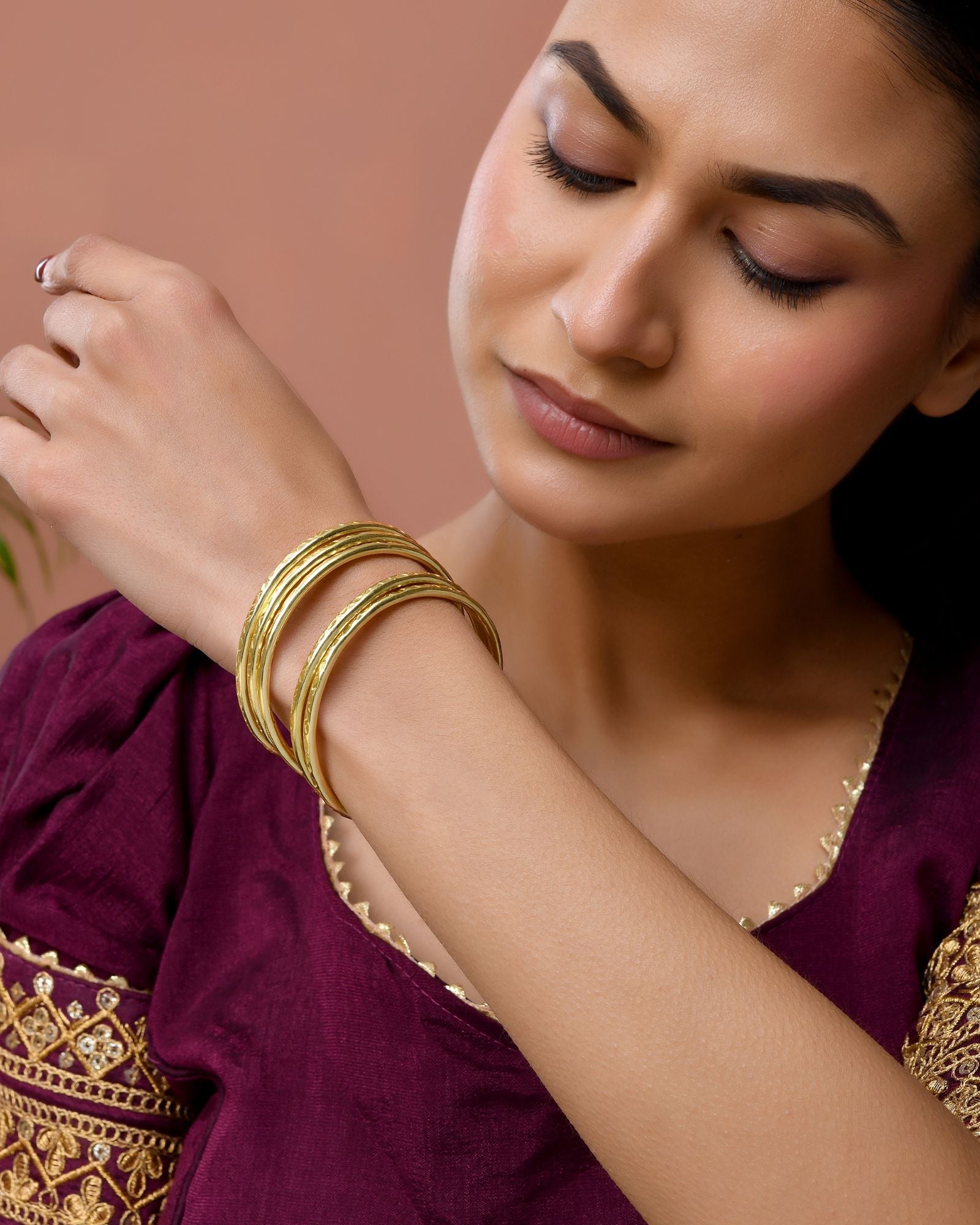 Jewels Nest Gold-Tone Textured Open Cuff Bangles Set For Women (Set Of 6) | Grocsy