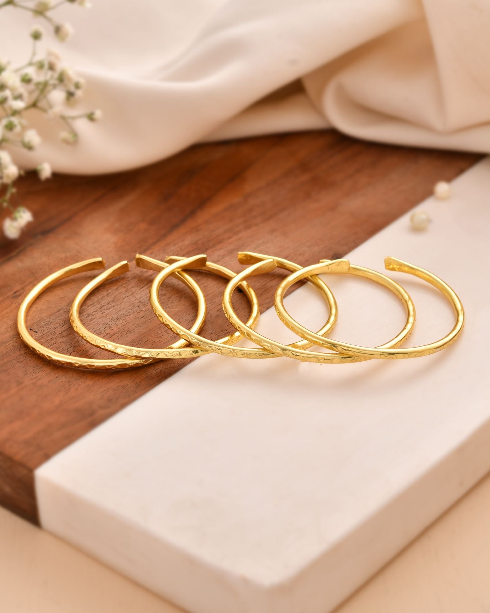 Jewels Nest Gold-Tone Textured Open Cuff Bangles Set For Women (Set Of 6) | Grocsy