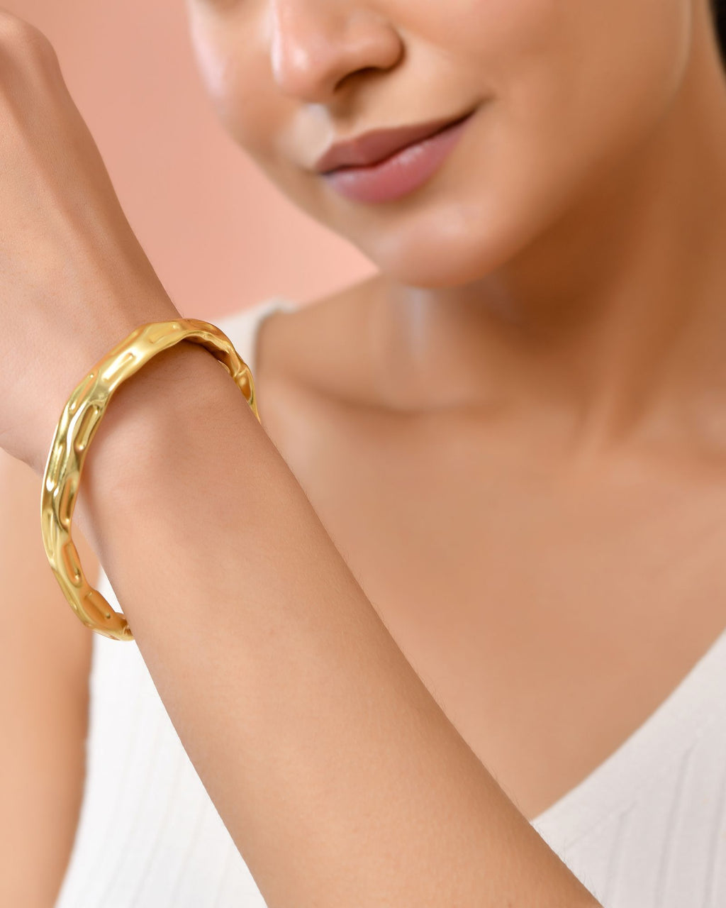 Jewels Nest Gold-Tone Textured Open Cuff Bracelet For Women | Grocsy