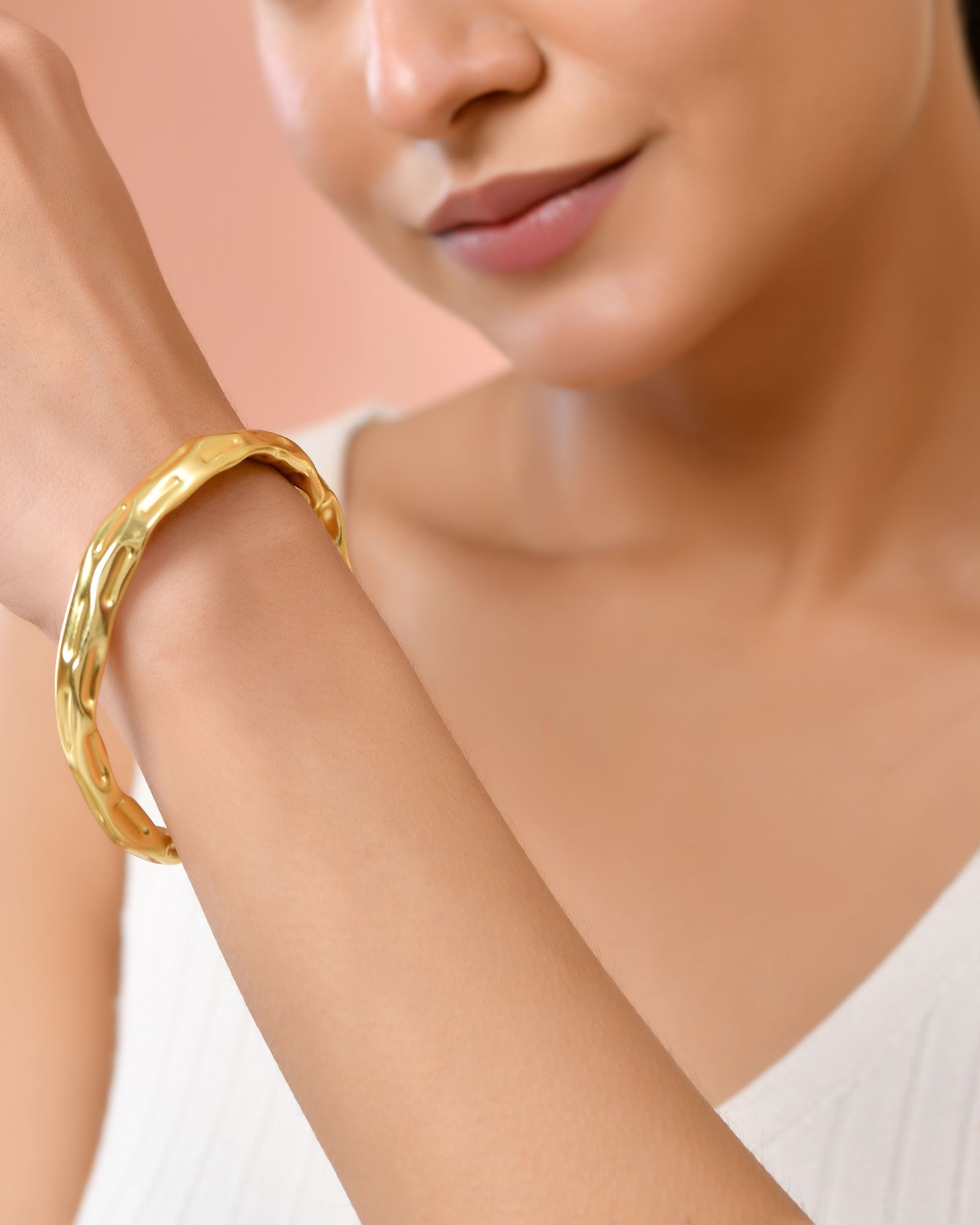 Jewels Nest Gold-Tone Textured Open Cuff Bracelet For Women | Grocsy
