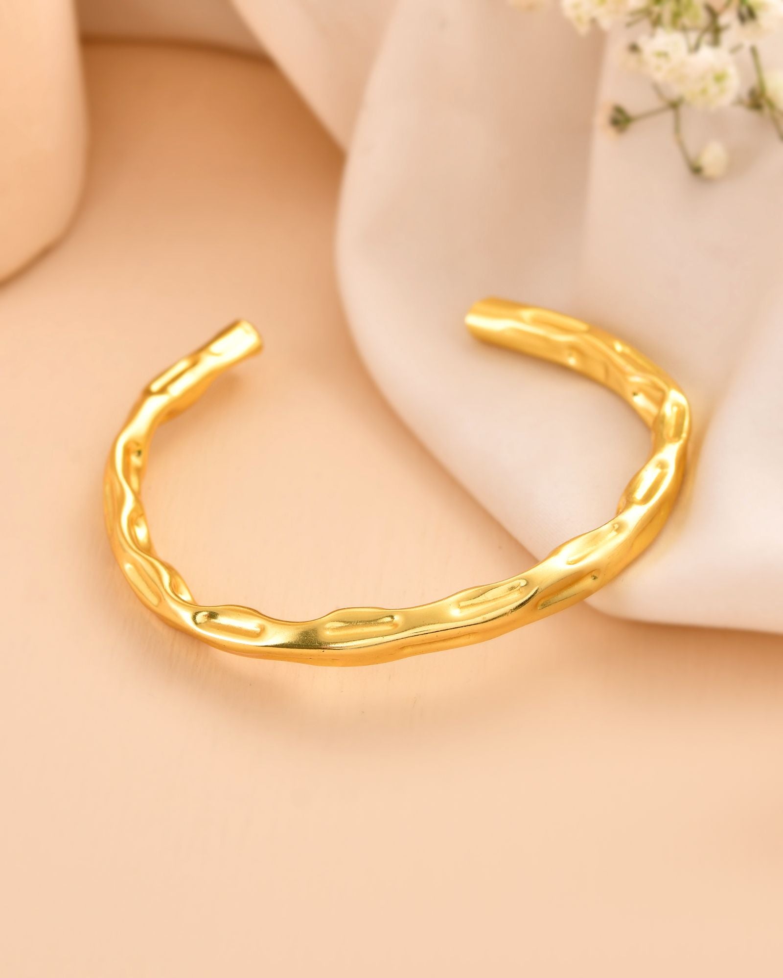 Jewels Nest Gold-Tone Textured Open Cuff Bracelet For Women | Grocsy