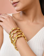 Jewels Nest Gold-Tone Crinkle Textured Open Bangles Set For Women | Grocsy
