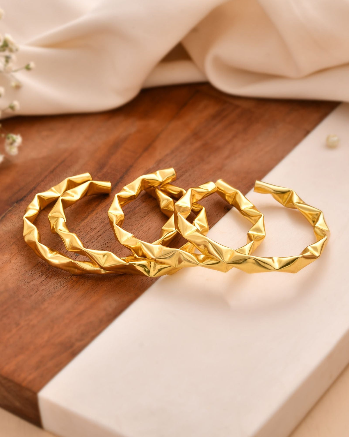 Jewels Nest Gold-Tone Crinkle Textured Open Bangles Set For Women | Grocsy