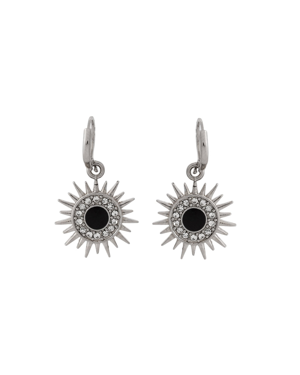 Jewels Nest Stainless Steel Evil Eye Sunburst Dangle Earrings with Crystal Embellishments