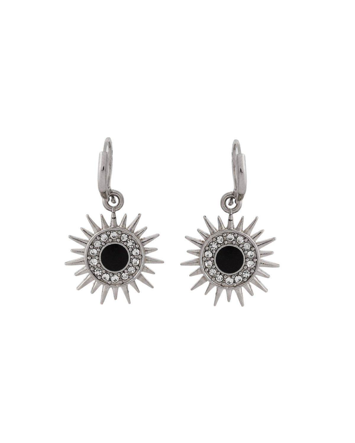 Jewels Nest Stainless Steel Evil Eye Sunburst Dangle Earrings with Crystal Embellishments