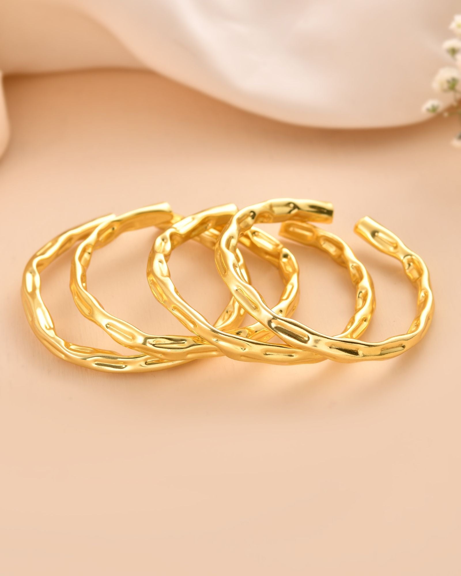Jewels Nest Gold-Tone Organic Textured Open Bangles Set For Women | Grocsy