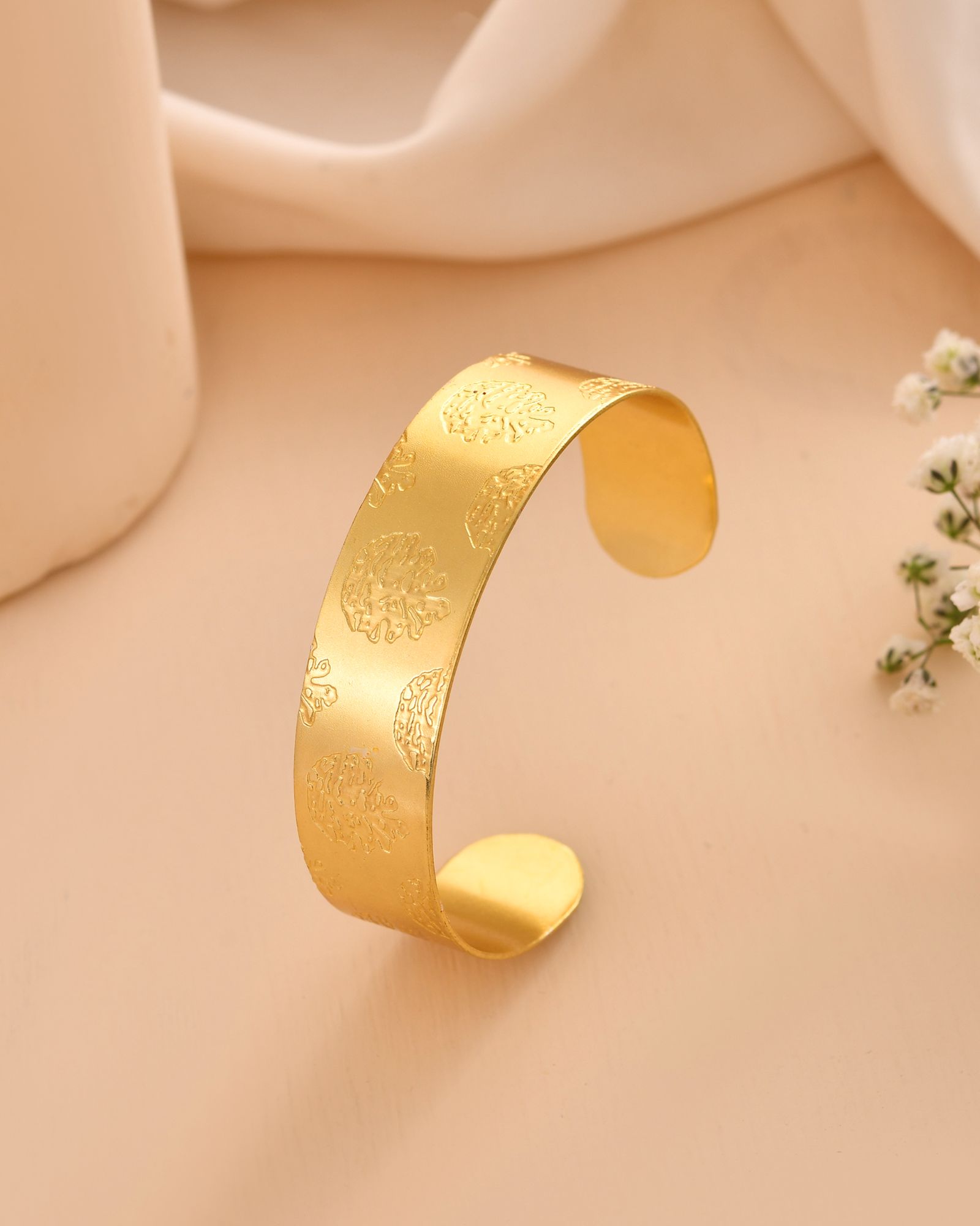 Jewels Nest Gold-Tone Engraved Wide Cuff Bangle For Women | Grocsy