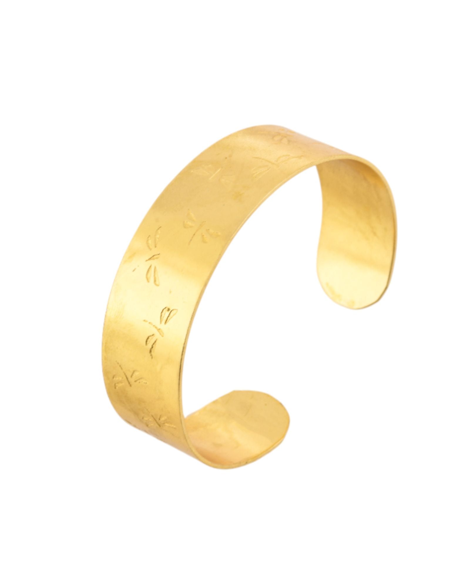 Jewels Nest Gold-Tone Anti- Tarnish Floral Engraved Wide Cuff Bangle For Women | Grocsy