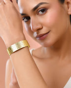 Jewels Nest Gold-Tone Anti- Tarnish Textured Wide Cuff Bangle For Women | Grocsy