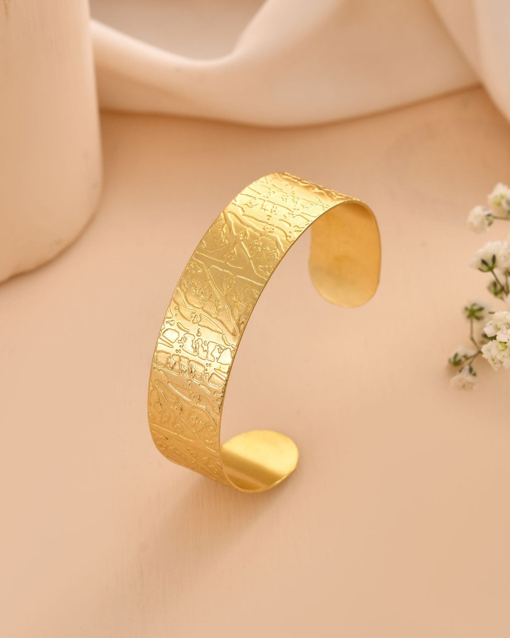 Jewels Nest Gold-Tone Anti- Tarnish Textured Wide Cuff Bangle For Women | Grocsy