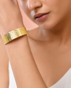 Jewels Nest Gold-Tone Anti- Tarnish Leaf Textured Wide Cuff Bangle For Women | Grocsy
