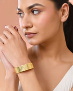 Jewels Nest Gold-Tone Anti- Tarnish Leaf Textured Wide Cuff Bangle For Women | Grocsy