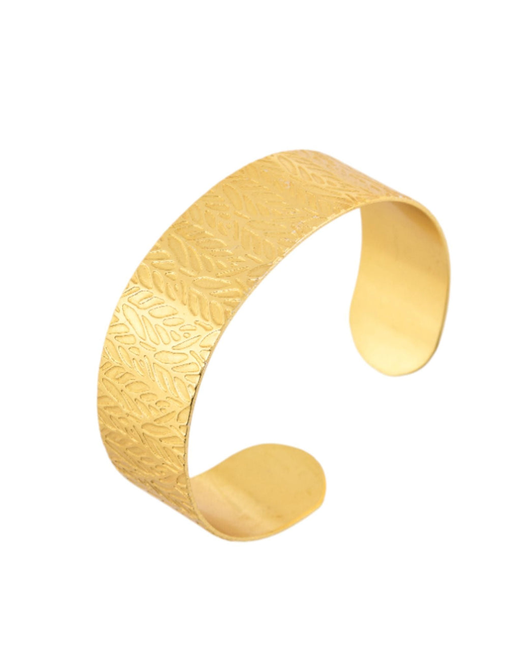 Jewels Nest Gold-Tone Anti- Tarnish Leaf Textured Wide Cuff Bangle For Women | Grocsy