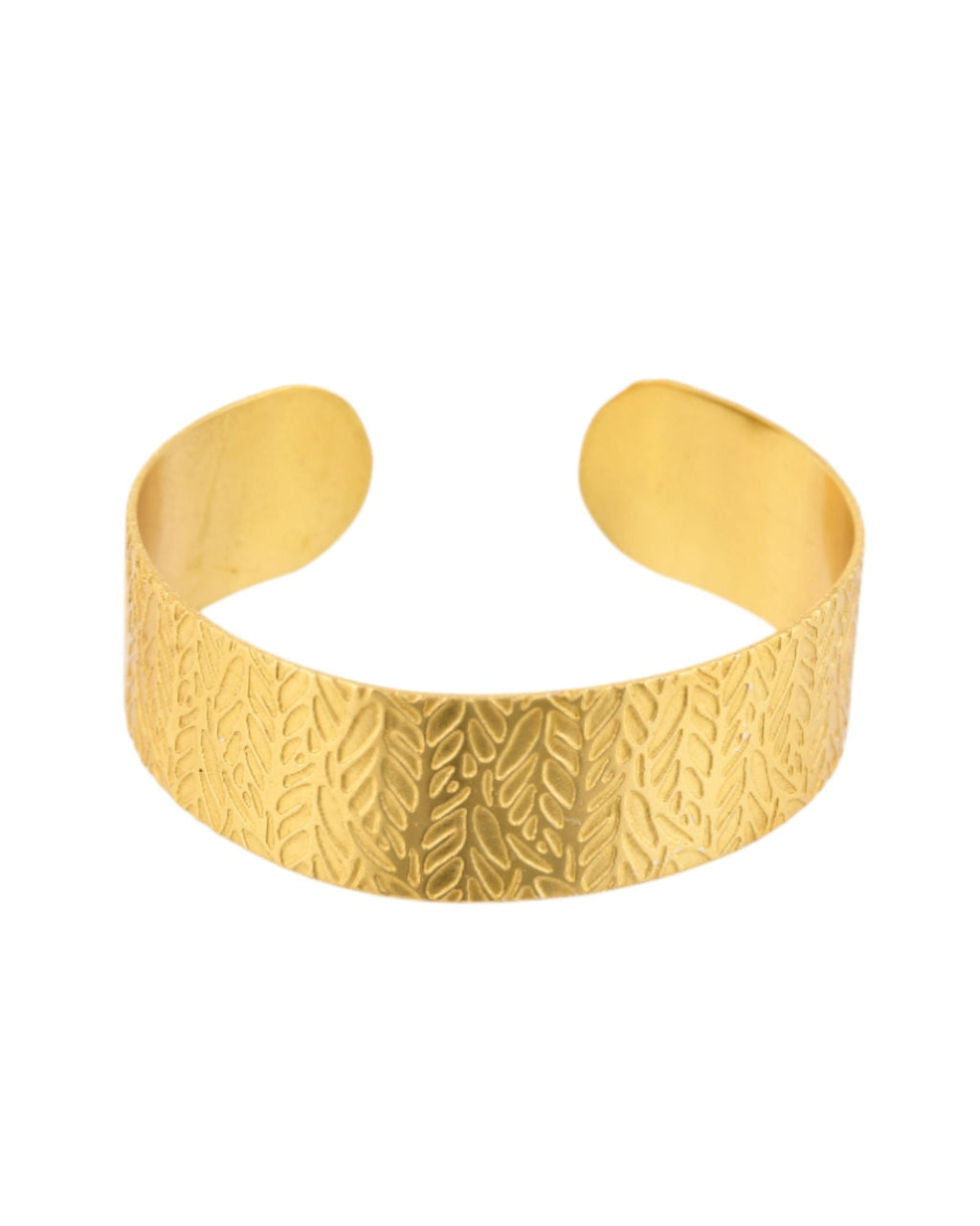 Jewels Nest Gold-Tone Anti- Tarnish Leaf Textured Wide Cuff Bangle For Women | Grocsy