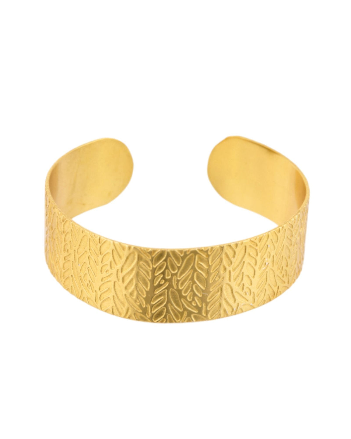 Jewels Nest Gold-Tone Anti- Tarnish Leaf Textured Wide Cuff Bangle For Women | Grocsy