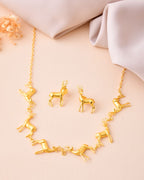 Jewels Nest Gold-Tone Deer Motif Necklace & Stud Earrings Jewellery Set For Women | Grocsy
