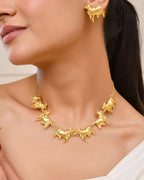 Jewels Nest Gold-Tone Elephant Motif Necklace & Stud Earrings Set For Women | Animal Theme Statement Jewellery | Grocsy