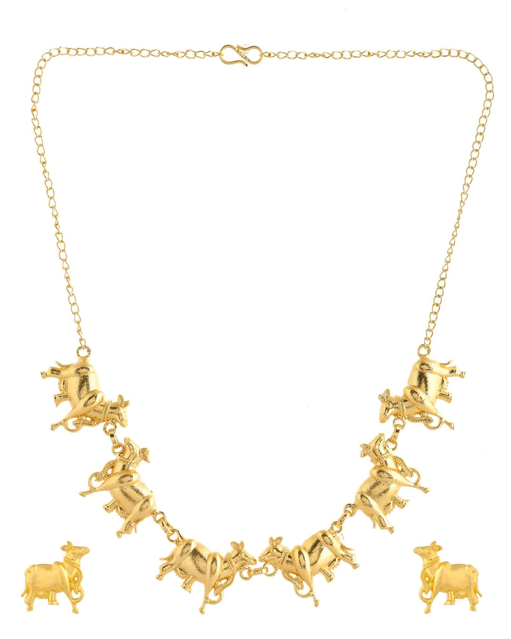 Jewels Nest Gold-Tone Elephant Motif Necklace & Stud Earrings Set For Women | Animal Theme Statement Jewellery | Grocsy