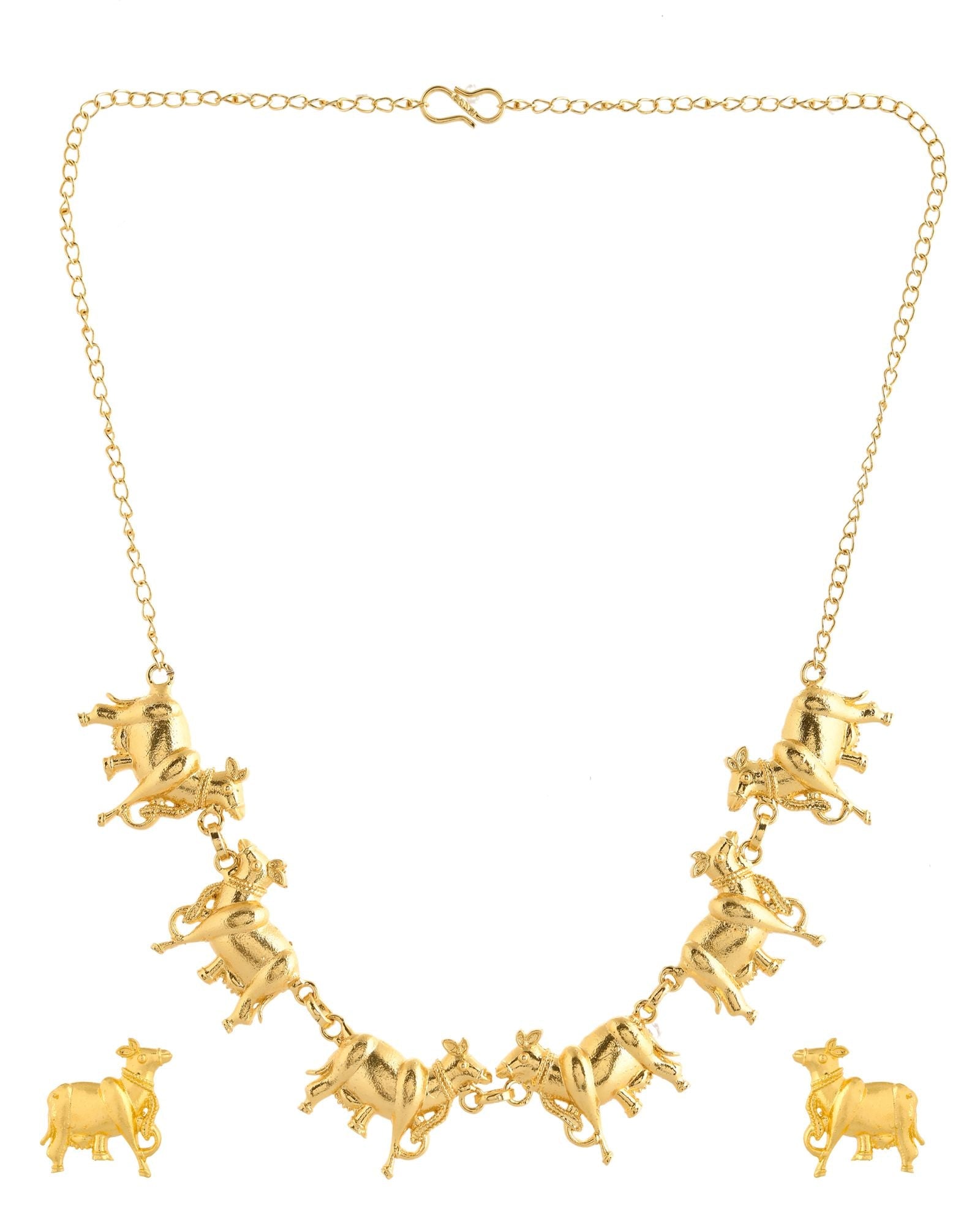 Jewels Nest Gold-Tone Elephant Motif Necklace & Stud Earrings Set For Women | Animal Theme Statement Jewellery | Grocsy
