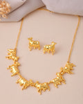 Jewels Nest Gold-Tone Elephant Motif Necklace & Stud Earrings Set For Women | Animal Theme Statement Jewellery | Grocsy