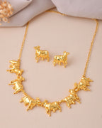 Jewels Nest Gold-Tone Elephant Motif Necklace & Stud Earrings Set For Women | Animal Theme Statement Jewellery | Grocsy