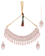Jewels Nest Silver-Tone Pearl & Crystal Bridal Choker Necklace Set With Earrings And Maang Tikka | Grocsy