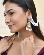 Jewels Nest Grand Traditional Gold and Pearl Jhumka Earrings with Kundan and Layered Pearl Strings