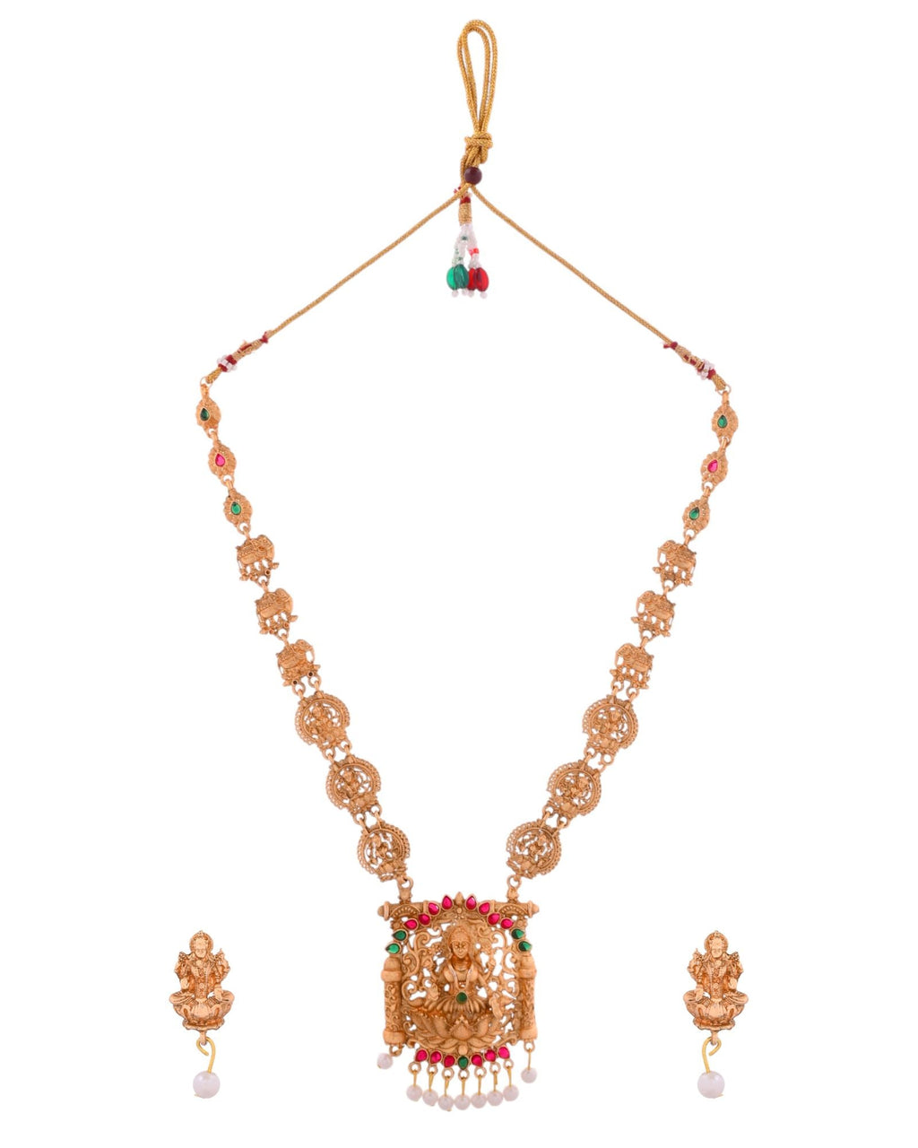 Jewels Nest Gold-Tone Lakshmi Temple Long Necklace Set With Earrings | Grocsy