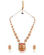 Jewels Nest Gold-Tone Lakshmi Temple Long Necklace Set With Earrings | Grocsy