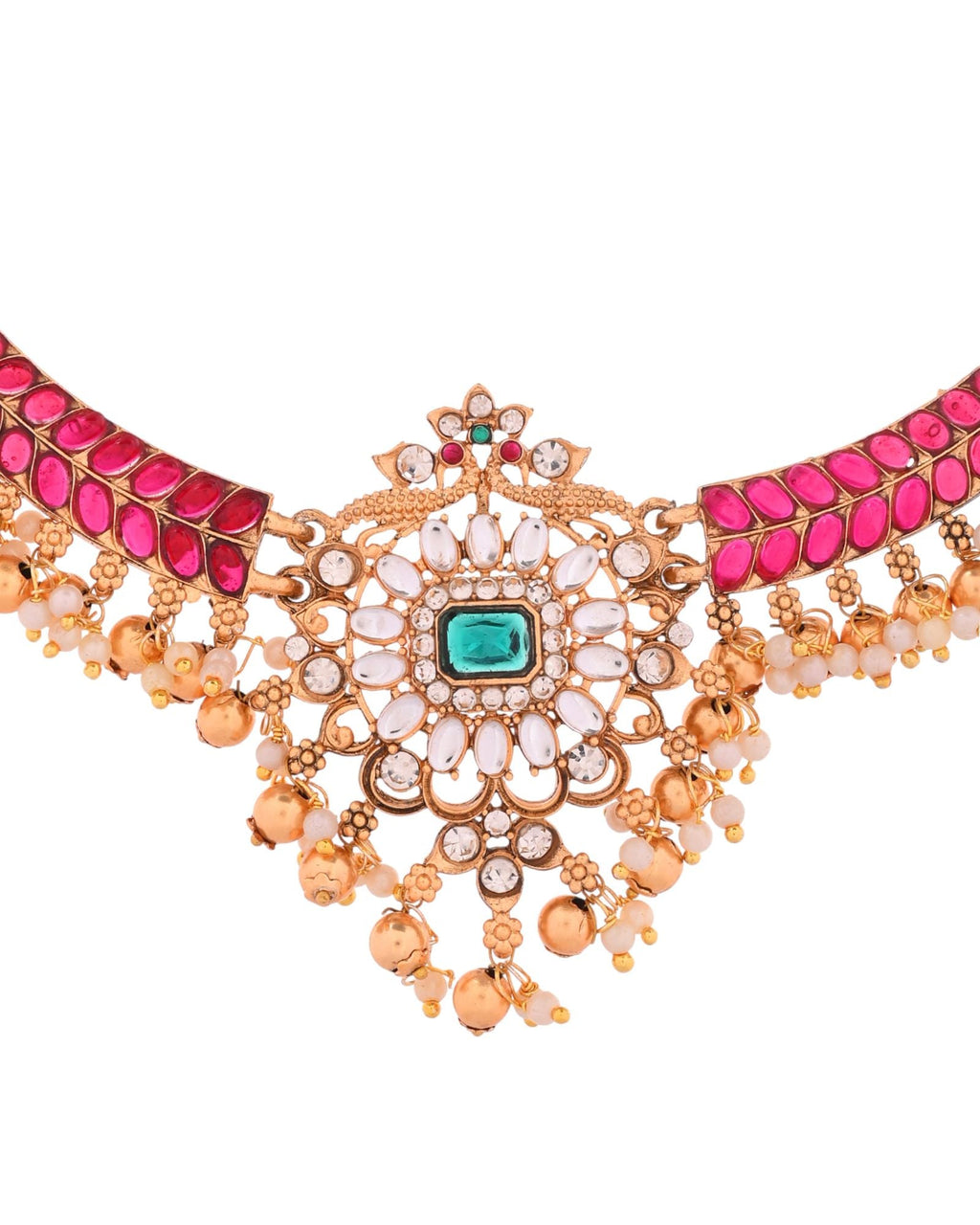 Jewels Nest Gold-Tone Kundan Choker Necklace Set With Red Stones & Pearl Drops | Grocsy