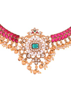 Jewels Nest Gold-Tone Kundan Choker Necklace Set With Red Stones & Pearl Drops | Grocsy