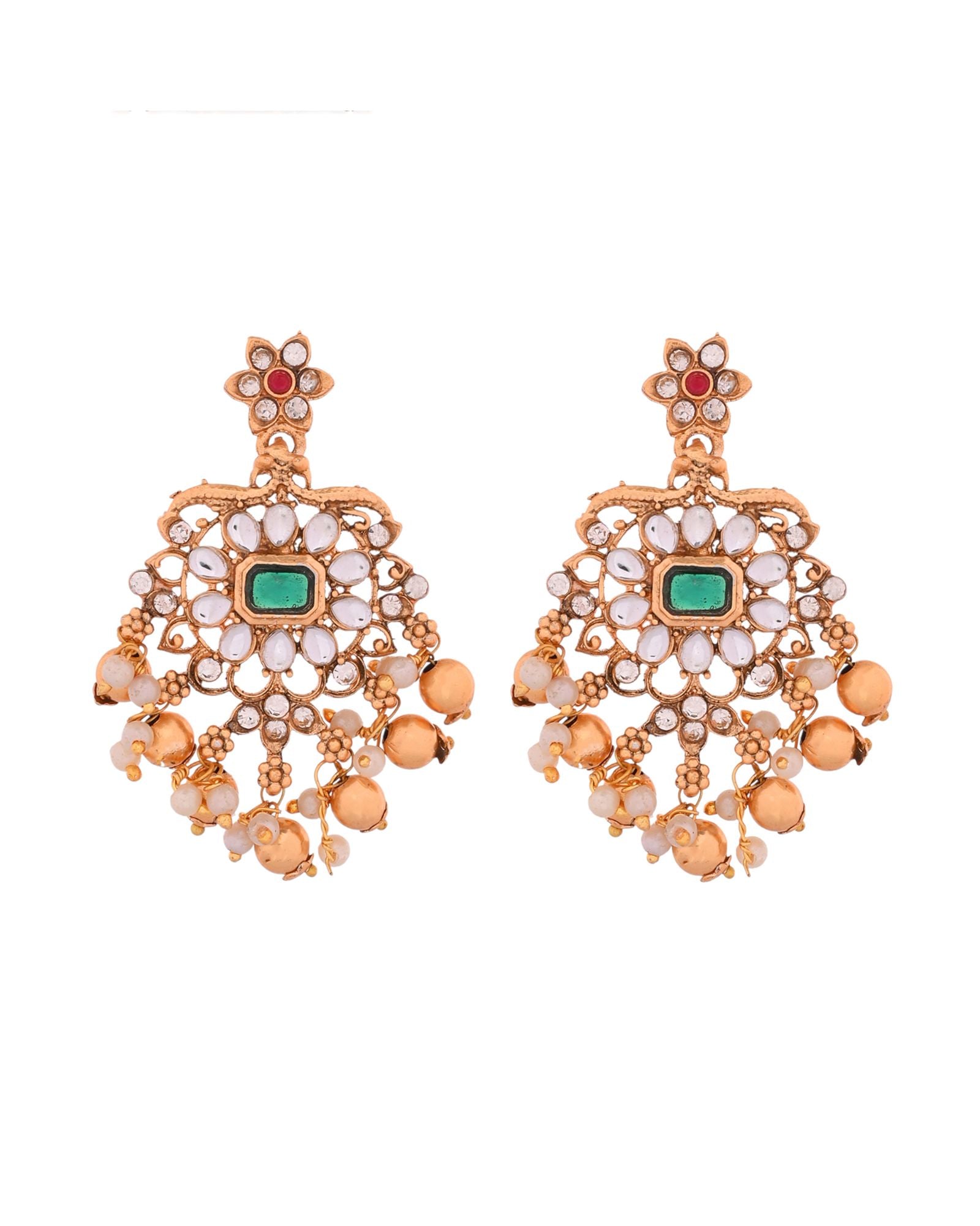 Jewels Nest Gold-Tone Kundan Choker Necklace Set With Red Stones & Pearl Drops | Grocsy