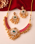 Jewels Nest Gold-Tone Kundan Choker Necklace Set With Red Stones & Pearl Drops | Grocsy
