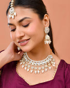 Jewels Nest Gold-Tone Kundan Choker Necklace Set With Pearl Drops & Maang Tikka | Grocsy