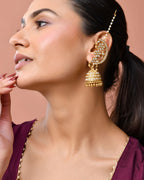 Jewels Nest Gold-Tone Kundan Ear Cuff Jhumka Earrings With Pearl Chain | Grocsy