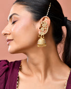 Jewels Nest Gold-Tone Kundan Ear Cuff Jhumka Earrings With Pearl Chain | Grocsy