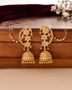 Jewels Nest Gold-Tone Kundan Ear Cuff Jhumka Earrings With Pearl Chain | Grocsy