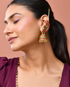 Jewels Nest Gold-Tone Kundan Floral Ear Cuff Jhumka Earrings With Pearl Chain | Grocsy