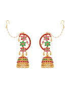Jewels Nest Gold-Tone Kundan Floral Ear Cuff Jhumka Earrings With Pearl Chain | Grocsy
