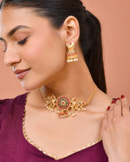 Jewels Nest Gold-Tone Kundan Peacock Pendant Necklace With Jhumka Earrings | Grocsy