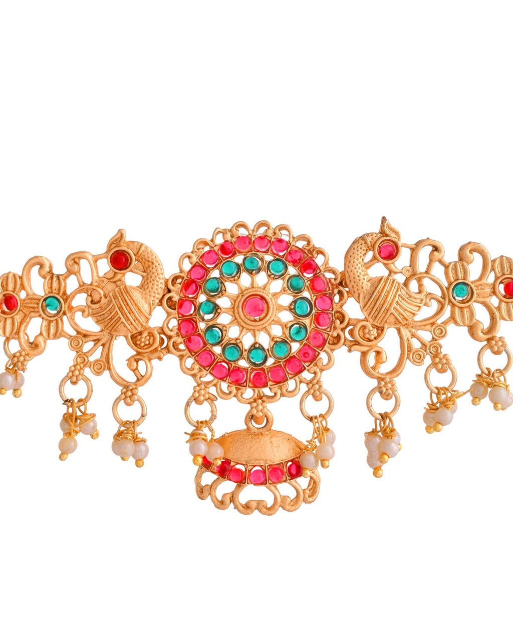 Jewels Nest Gold-Tone Kundan Peacock Pendant Necklace With Jhumka Earrings | Grocsy