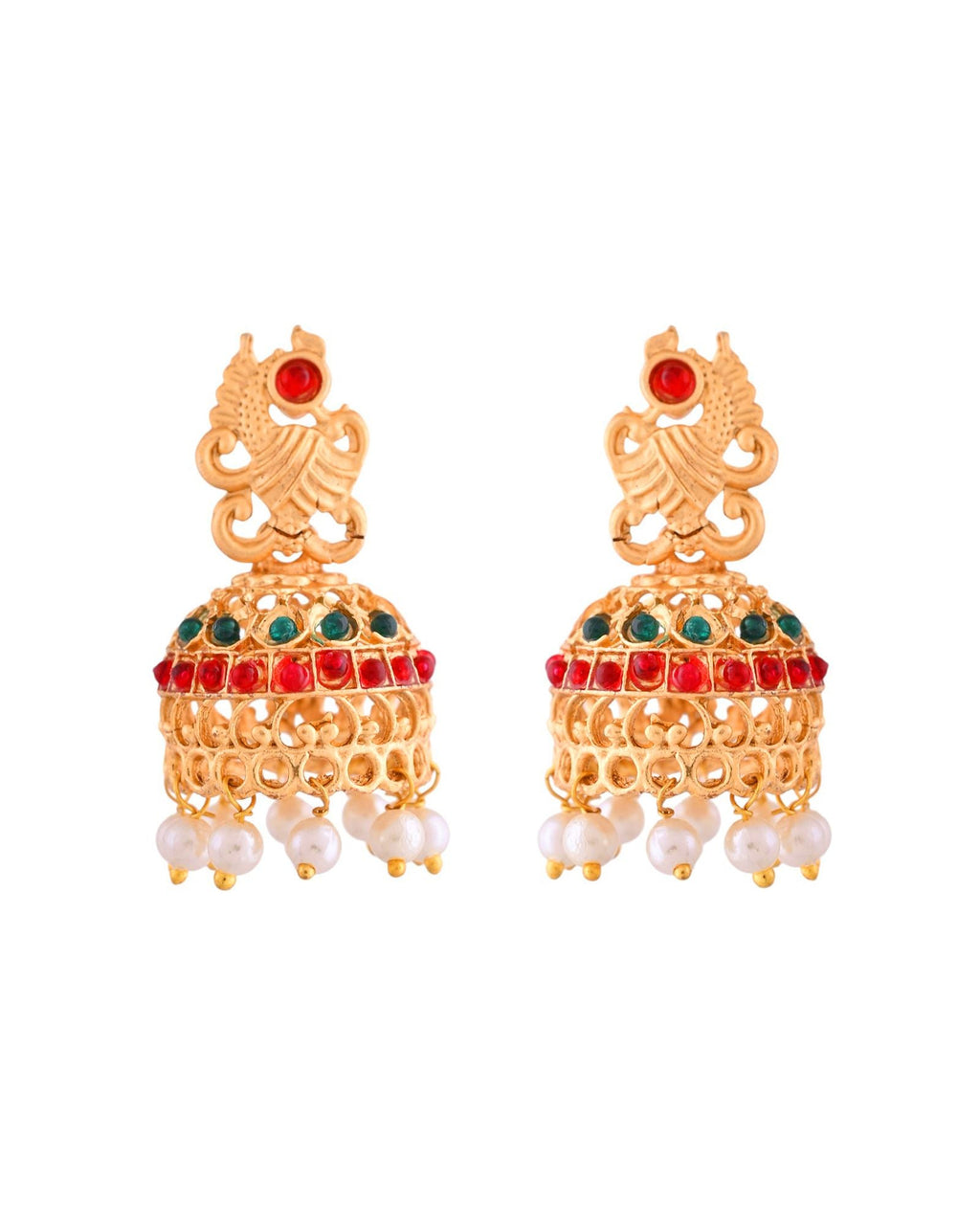 Jewels Nest Gold-Tone Kundan Peacock Pendant Necklace With Jhumka Earrings | Grocsy