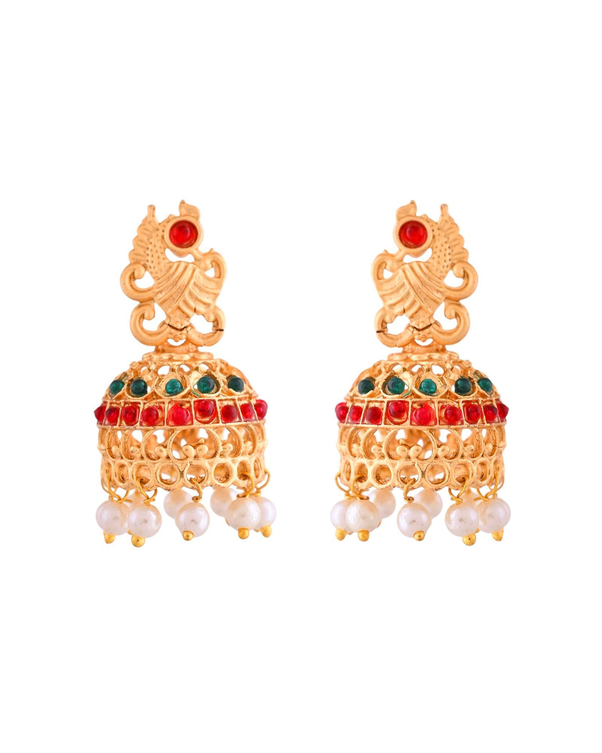 Jewels Nest Gold-Tone Kundan Peacock Pendant Necklace With Jhumka Earrings | Grocsy