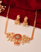 Jewels Nest Gold-Tone Kundan Peacock Pendant Necklace With Jhumka Earrings | Grocsy