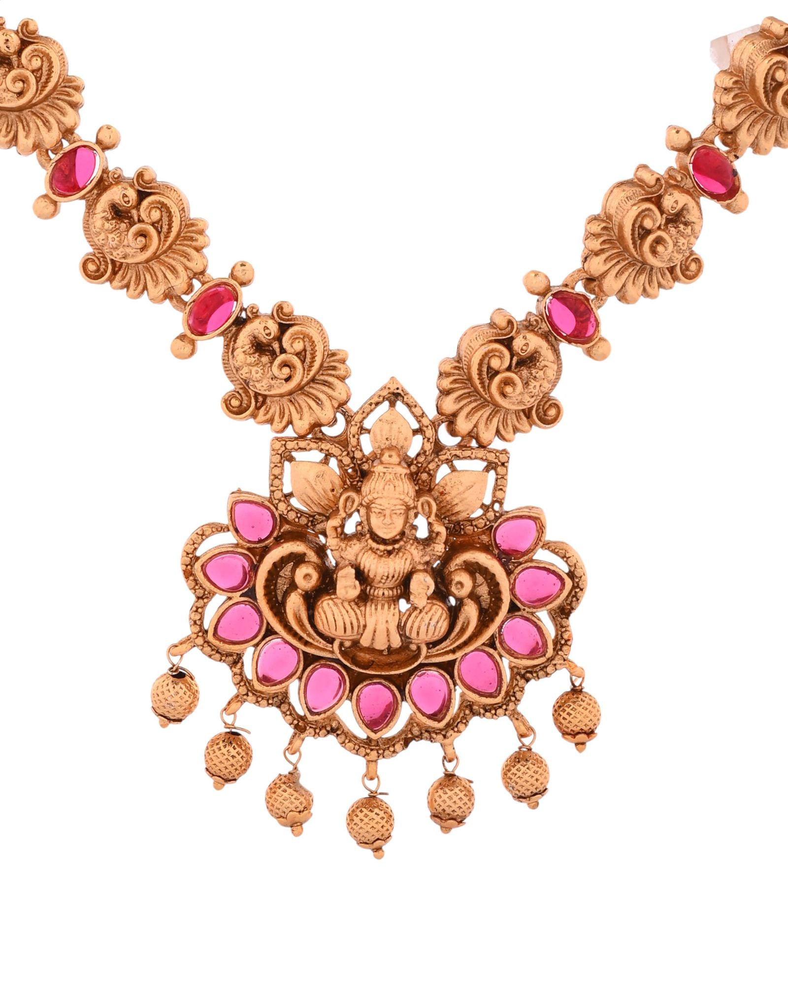 Jewels Nest Gold-Tone Temple Lakshmi Pendant Necklace With Jhumka Earrings | Grocsy