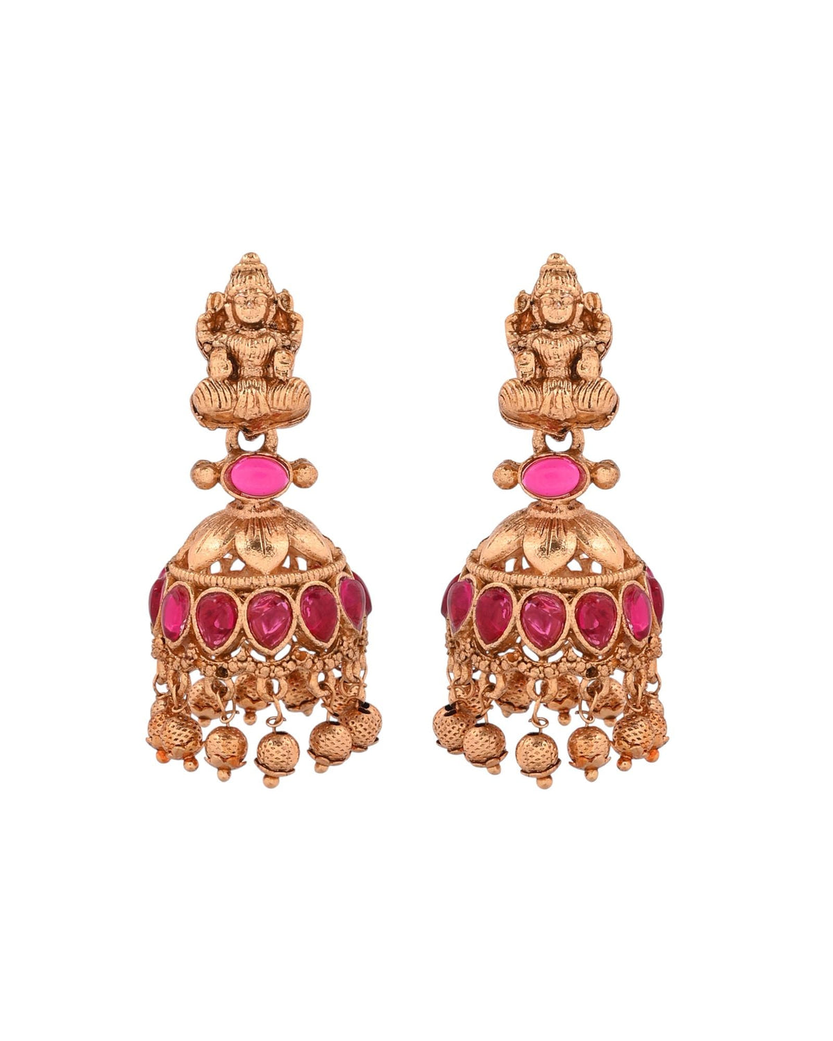 Jewels Nest Gold-Tone Temple Lakshmi Pendant Necklace With Jhumka Earrings | Grocsy