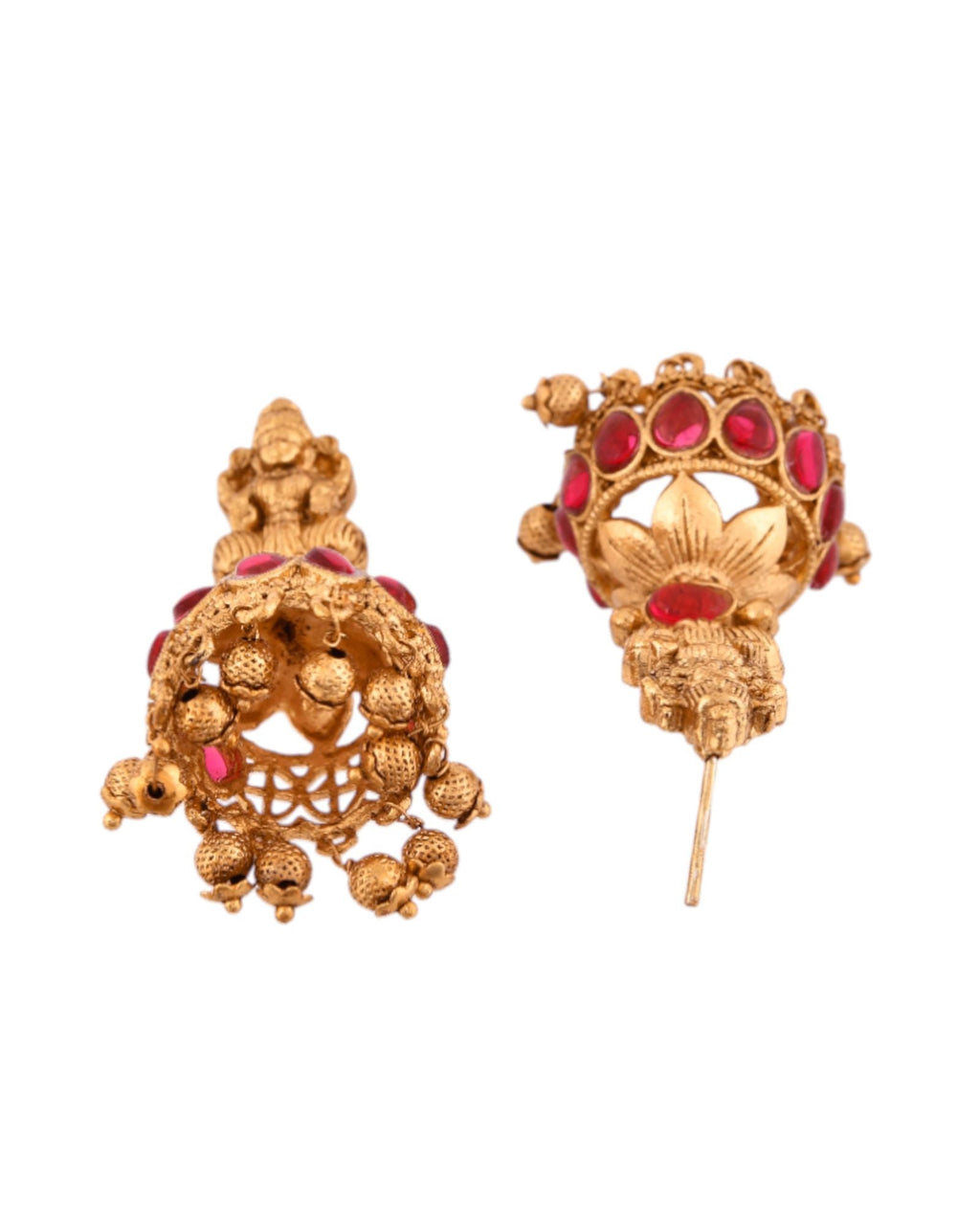 Jewels Nest Gold-Tone Temple Lakshmi Pendant Necklace With Jhumka Earrings | Grocsy