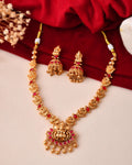 Jewels Nest Gold-Tone Temple Lakshmi Pendant Necklace With Jhumka Earrings | Grocsy